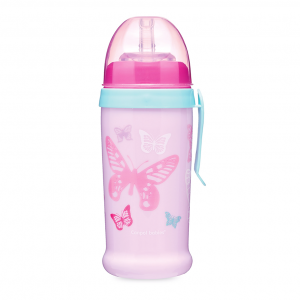 CANPOL BABIES Non-spill Sport Cup with Silicon Straw 350 ml BUTTERFLY pink CAT.NO. 56/515_PIN